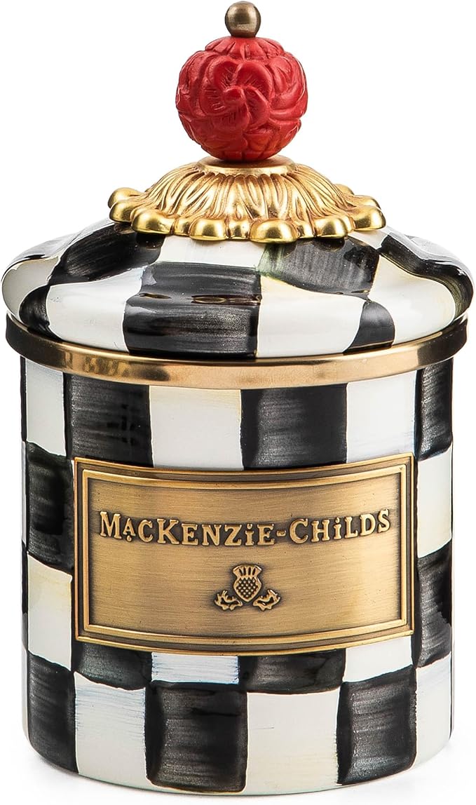 MACKENZIE-CHILDS Courtly Check Enamel Canister, Black-and-White Kitchen Storage Container with Lid, Mini