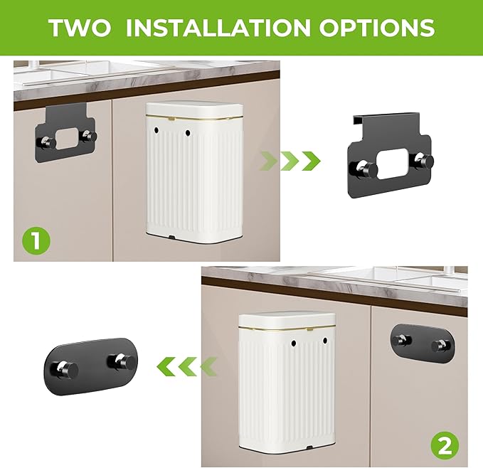 Kitchen Compost Bin Hanging Trash Can with Lid, 2.1 Gallon Stainless Steel Trash Can Compost Bin, Wall-Mount Indoor Kitchen Trash Bin for Cabinet, Under Sink, Bathroom (2.1 Gallon, 8L Ivory White)