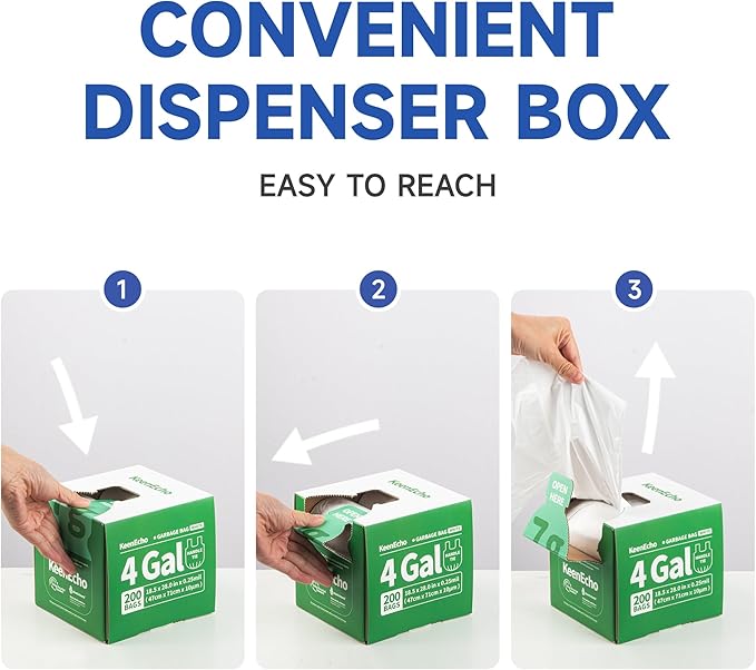Small Trash Bags with Handles 6 Gallon 200 Count White - Ocean Plastic Upcycling - Plastic Garbage Bags, Can Bin & Waste Basket Liner for Kitchen, Bathroom, Office and Pets