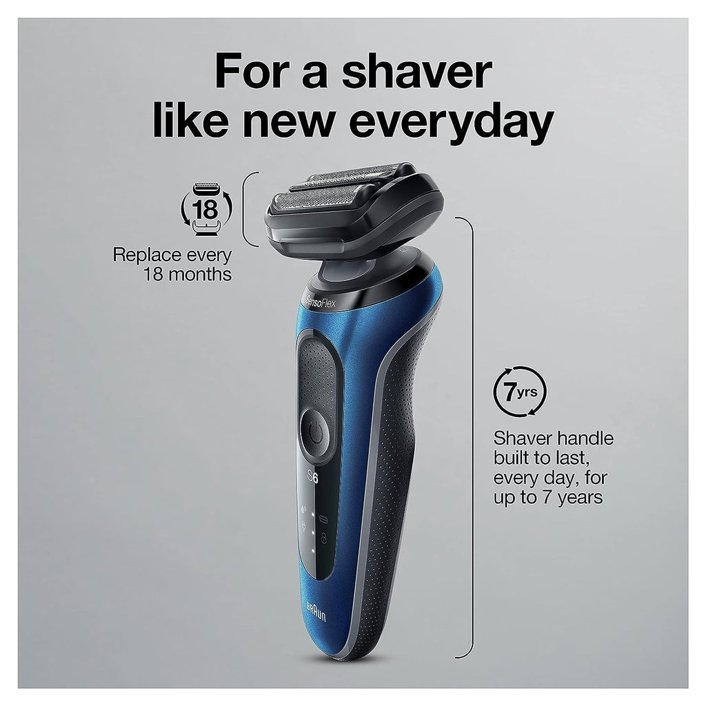 Braun Series 6 6040cs Electric Shaver with Charging Stand, Precision Trimmer, Wet & Dry, Rechargeable, Cordless Foil Shaver, Blue
