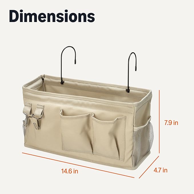 Amazon Basics Bedside Caddy Hanging Storage Organizer, 4.72 x 14.57 x 7.87 in, Linen, Dark Grey