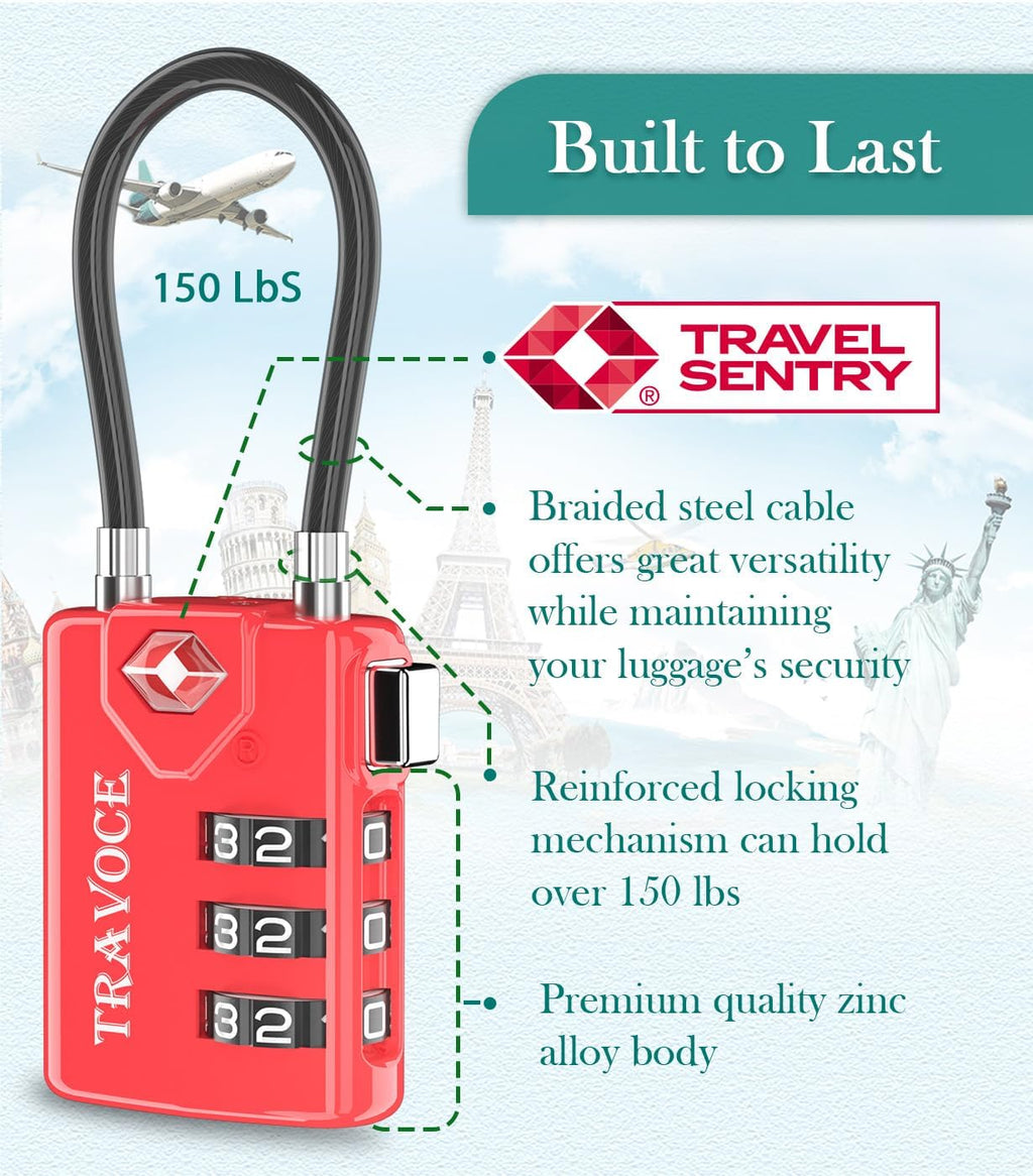 TSA Approved Luggage Locks, Travel Locks Which Also Work Great as Gym Locks, Toolbox Lock, Backpack and More 1,2,4,6 &10 pk (4 Colors)
