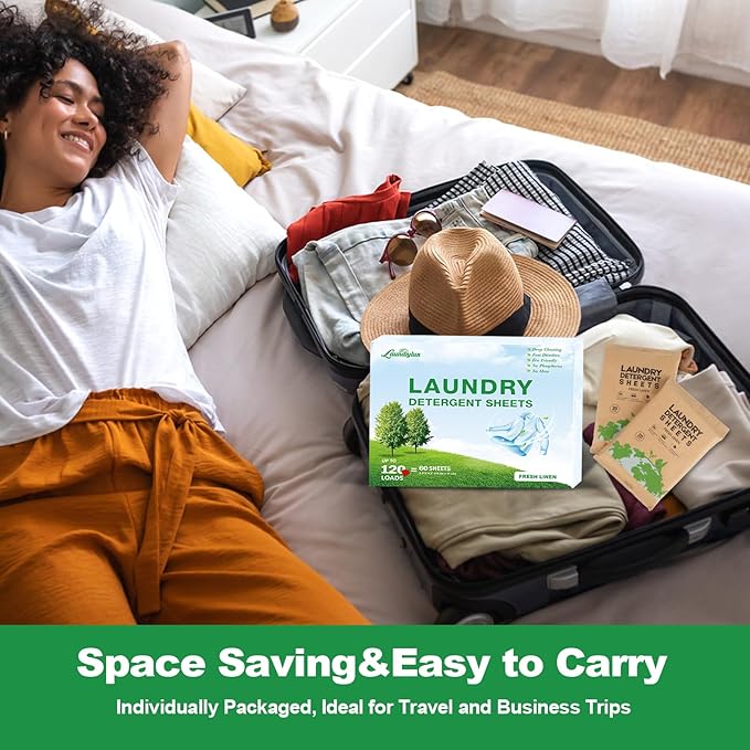 Laundry Detergent Sheet, Eco-Friendly & Hypoallergenic Wash Strips, Natural Ingredients, Ultra-Concentrated, Travel-Ready, No Plastic Jug- Fresh Scent, (120 Loads) 60 Sheets