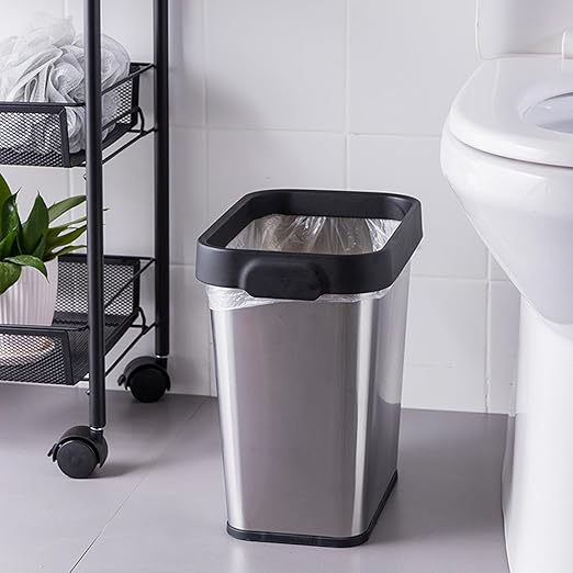 2 Pack Stainless Steel Trash Can 2 Gallon, Open Top Trash Can, 7" x 10" x 11", Rectangle Rubbish Bin, Slim and Narrow, No Lid Small Wastebasketfor Kitchen, Bathroom, Living Room, Office