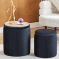 Round Ottoman with Storage Set of 2-Upholstered Velvet Vanity Stool for Makeup Multifunctional Ottomans Coffee Table Padded Seat Foot Rest for Living Room&Bedroom (Black-Upgrade Tray Lid)