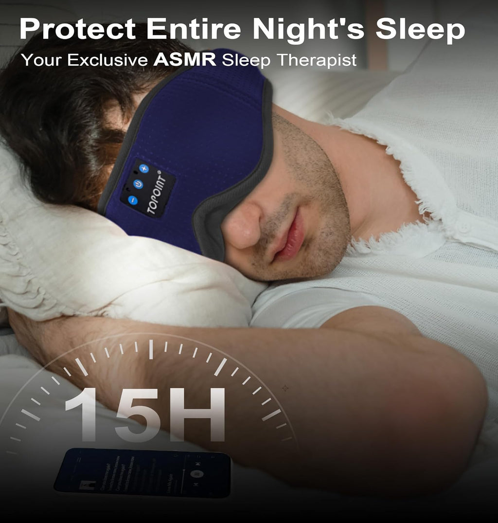 Sleep Mask with Headphones Bluetooth 5.4, TOPOINT 3D Eye Mask Blackout Breath Silk for Side Sleepers Women Men, Sleep Headphones Earphones HD Speaker Microphone for Travel Meditation Gift, CPAP Users
