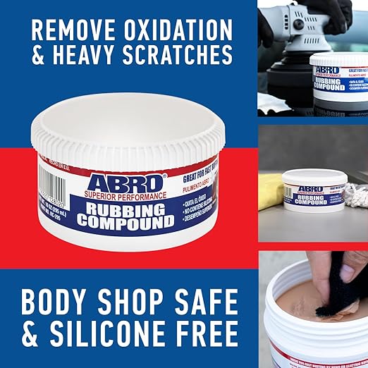 ABRO Superior Performance Automotive Rubbing Compound for Oxidized Finishes, Buff, Shine, Smooth, & Clean, Scratch Remover for Vehicles, Boats, & Bikes - 10 oz.