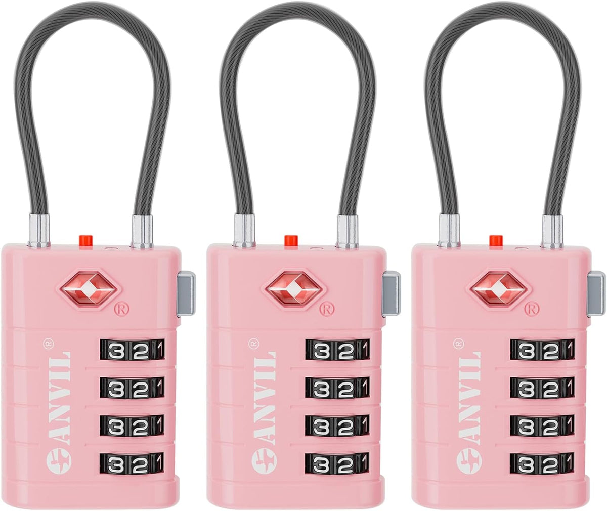 ANVIL 4 Digit Luggage Locks, TSA Locks for Luggage, Advanced TSA008 core, Alert Indicator for Your Travel Lock, Suitcase Lock. (3, Pink)