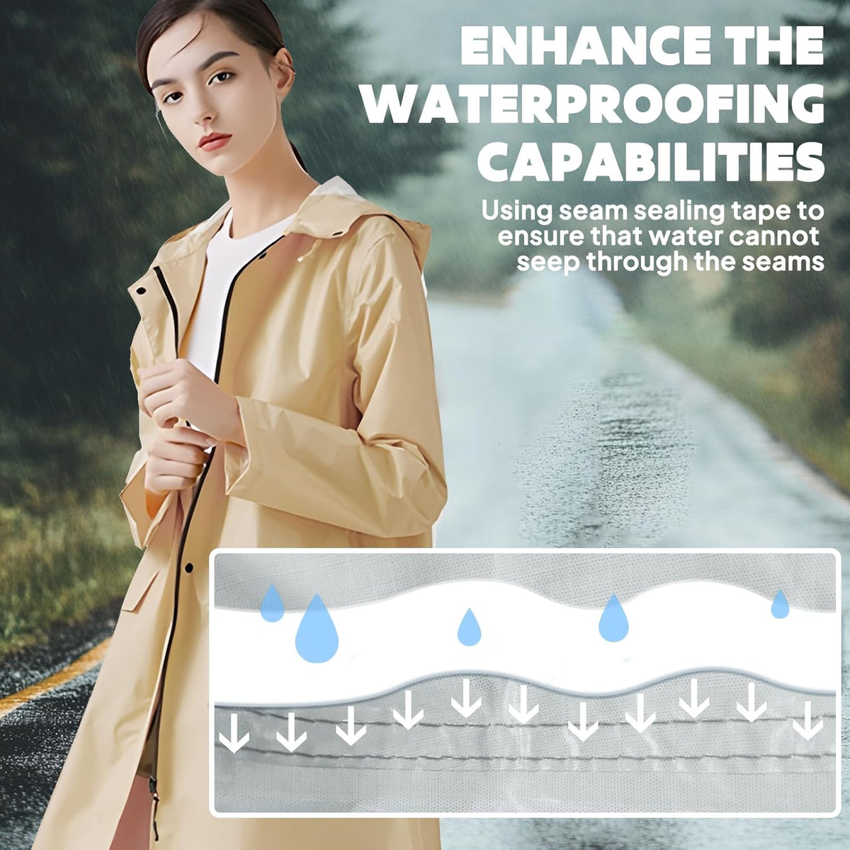 ANYOO Waterproof Rain Poncho Lightweight Reusable Hiking Hooded Coat Jacket for Outdoor Activities