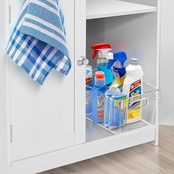 Sorbus 2 Pack Medium Clear Plastic Storage Bins, Clear Organizer Bins with Handle for Kitchen, Pantry, Cabinet, Refrigerator, Craft, Toys, Clothes, Closet, Under Sink, Bathroom Organizers and Storage