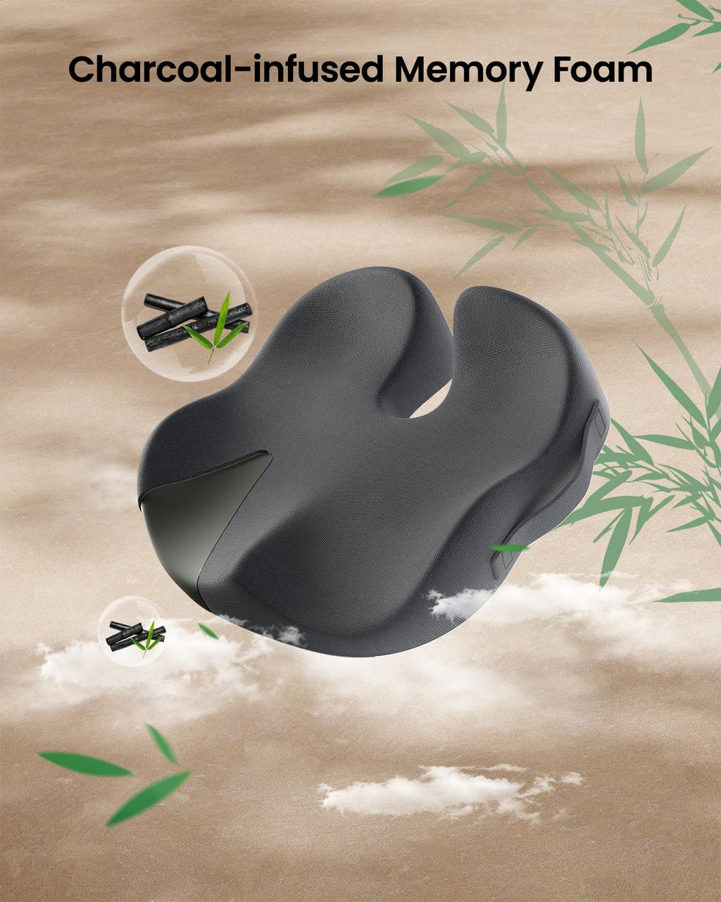 ProtoArc Seat Cushion, Office Chair Cushion for Sciatica, Coccyx Cushion, Ergonomic Memory Foam Seat Cushion for Car, Home, Pressure Relief Pad for Hip, Tailbone, All Day Comfort - Dark Gray