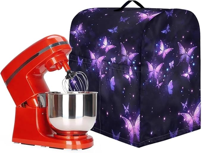 Generic Purple Butterfly Mixer Cover, Kitchen Stand Mixer Cover, Dust Protection, Washable, Waterproof, Drawstring Closure, 17x10.8 inches