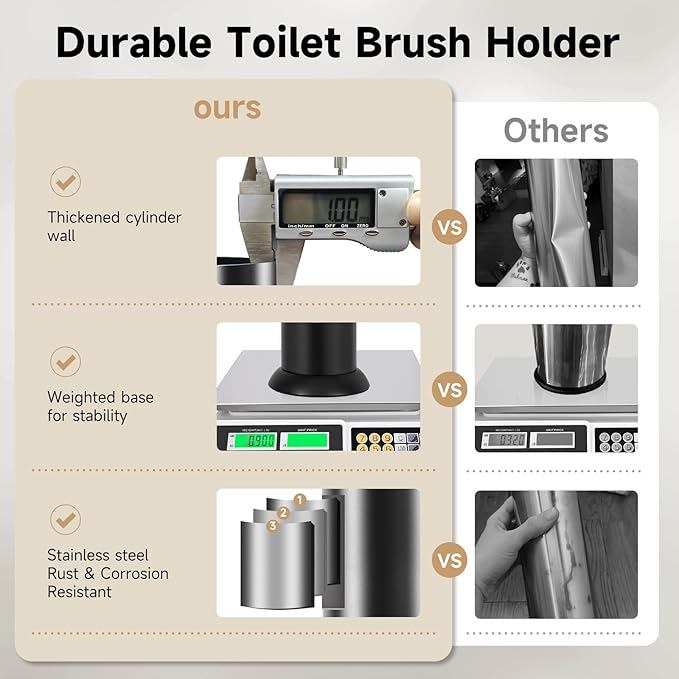 Black Toilet Brush and Holder，Extra Long Handled Toilet Brush for Bathroom，Stainless Steel Heavy Duty Toilet Bowl Brush,Deep Cleaning Modern Toilet Cleaner Brush -Space Saving