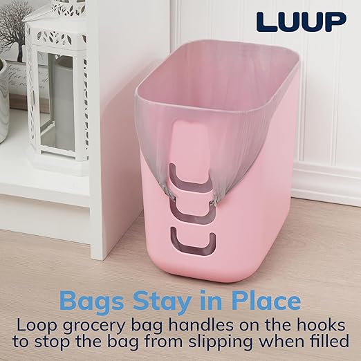 STORi Luup Bathroom Wastebasket, Secure Grocery Bags, Plastic Garbage Container for Vanity, Laundry Room, Kitchen, Office, 2.5 Gallon, Pink, Made in USA