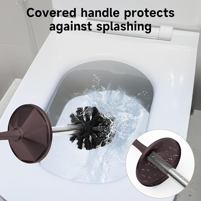 Bronze Toilet Brush and Holder，Extra Long Handled Toilet Brush for Bathroom，Stainless Steel Heavy Duty Toilet Bowl Brush,Deep Cleaning Modern Toilet Cleaner Brush -Space Saving, Covered Brush, Durable
