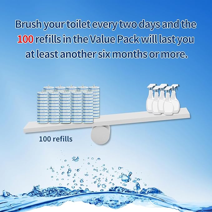 100pc Bulk Toilet Wand Refills - Disposable Toilet Brush Replacement Heads, Value Pack for Household Cleaning Bathroom cleaners Compatible Heads,washroom mats Brush Cleaning System,Clean Refill Pads.