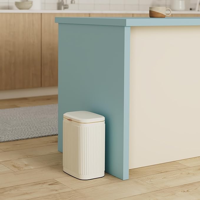 Kitchen Compost Bin Hanging Trash Can with Lid, 2.1 Gallon Stainless Steel Trash Can Compost Bin, Wall-Mount Indoor Kitchen Trash Bin for Cabinet, Under Sink, Bathroom (2.1 Gallon, 8L Ivory White)