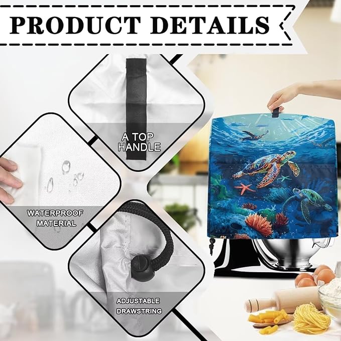 Sea Turtle Mixer Cover 4.5-5 Qt Stand Mixer Kitchen Aid Covers Counter Food Processor Covers Dust Protection Stand Coffee Maker Home Kitchen Appliance Decor