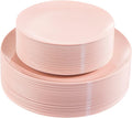 KIRE 60PCS Pink Plastic Plates Disposable - Heavy Duty Pink Plates for Party - Include 30Pieces 10.25inch for Dinner and 30Pieces 7.5inch for Dessert Salad