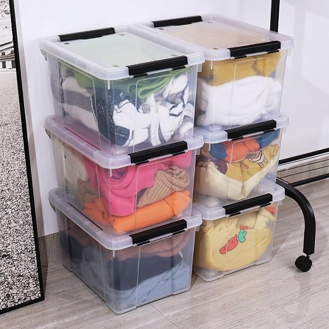 Ggbin 22 Quart Plastic Storage Box with Lid, 6 Pack Latching Container Bins