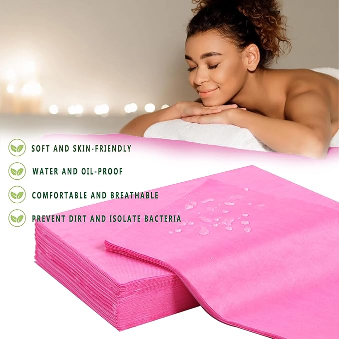 400 Pcs Disposable Bed Sheets 31" x 71" Massage Table Sheets Non Woven Fabric SPA Bed Cover Breathable for Massage Beauty Tattoos (400 Pcs Pink)