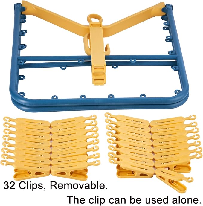 Drip Hanger Foldable Clip Hangers Plastic Wth 32 Drying Clips Wind-Proof Hook Laundry Drying Rack Hanger for Underwear Socks Bras Lingerie