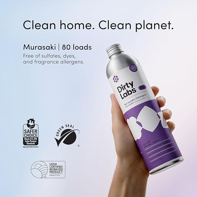 Dirty Labs | Murasaki Scent | Bio-Liquid Laundry Detergent | 80 Loads (21.6 fl oz) | Hyper-Concentrated | High Efficiency & Standard Machine Washing | Nontoxic, Biodegradable | Stain & Odor Removal