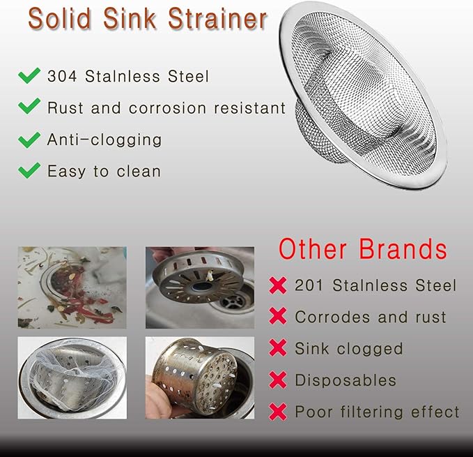4pcs Heavy Duty Stainless Steel Kitchen Sink Strainer, 2.75" Top / 1" Mesh Metal Sink Strainer,Perfect for Kitchen Sink/Bathroom Bathtub Wash basin Floor drain balcony Drain Hole, Utility