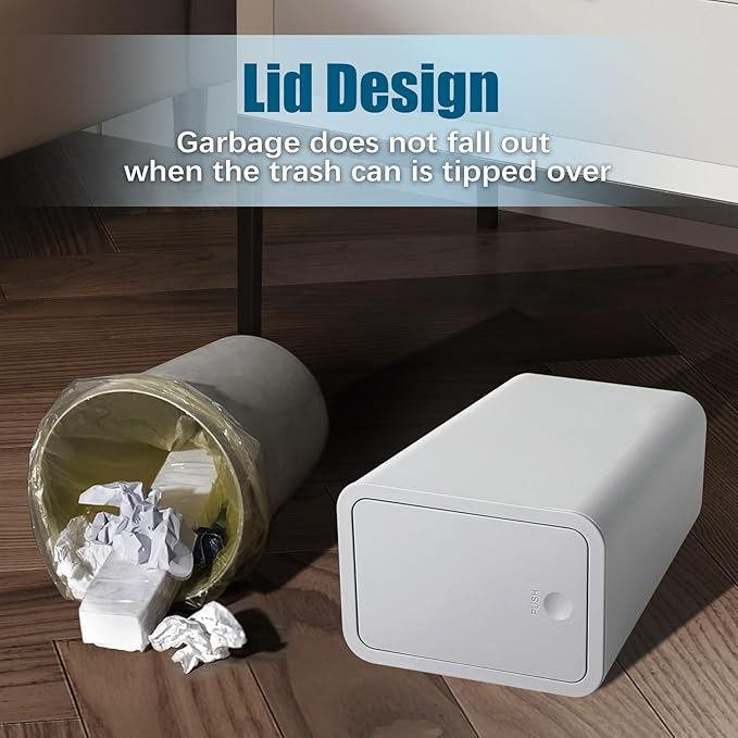 TIPGO Bathroom Trash Can with Lid, 10 Liter/ 2.6 Gallon Slim Garbage Can, Small Trash Bin Waste Basket with Pop-Up Lid for Kitchen, Bedroom, Living Room, Office (Grey)