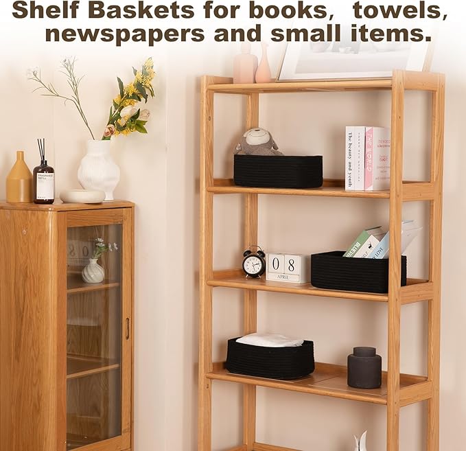 3 Pack Small Storage Baskets for Organizing, Cute Woven Decorative Gift Baskets for Shelves, Mini Closet Organizer Bins with Handles, 11.81''Lx7.87''Wx4.72''H-Black