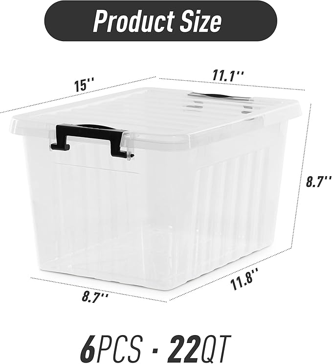 Citylife 22 QT Clear Plastic Storage Bins with Lids Stackable and Nestable Storage Boxes with Lids Large Plastic Storage Containers for Garage, Closet, Kitchen, 6 Packs