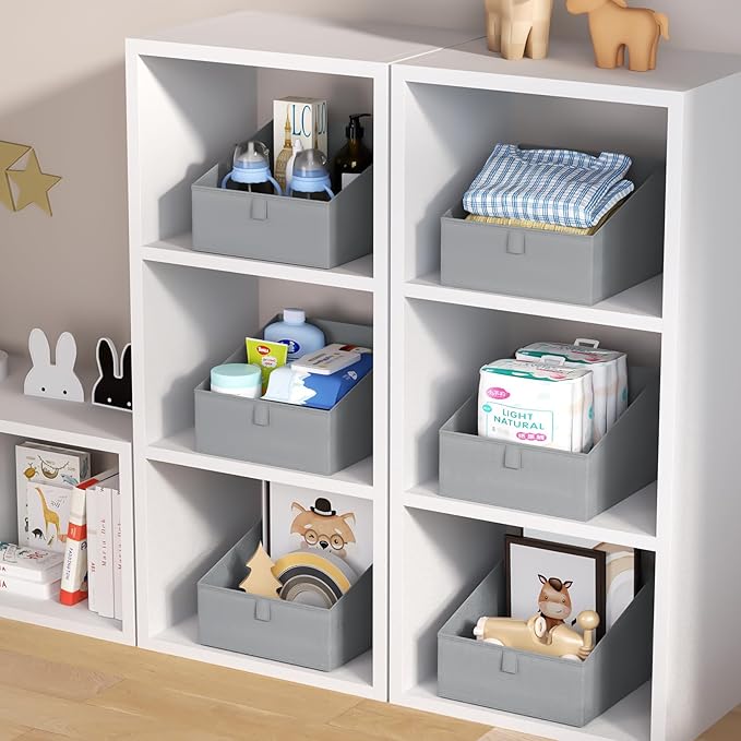 DIMJ Closet Storage Bins 8 Pack - Fabric Trapezoid Closet Organizer Bin, Foldable Storage Baskets for Shelves, Closet Shelf Organizer, Clothing Storage Box for Toys, Books, Towel, Clothes