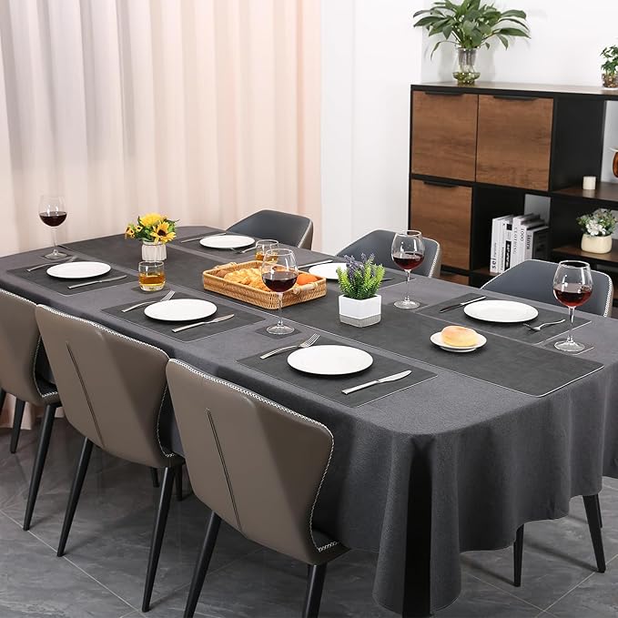Table Runners 55 Inches Long, Dual-Sided Faux Leather Farmhouse Table Runner Waterproof Heatproof Non-Slip for Living Room Party Home Decor Holiday Decorations(Gray, 15 x 55 Inch)