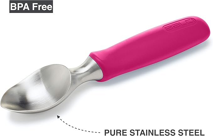 BALCI Ice Cream Scoop - Heavy Duty Stainless Steel Icecream Scooper With Non-Slip Rubber Grip - Professional Metal Ice-Cream Spade - Dishwasher Safe – Pink