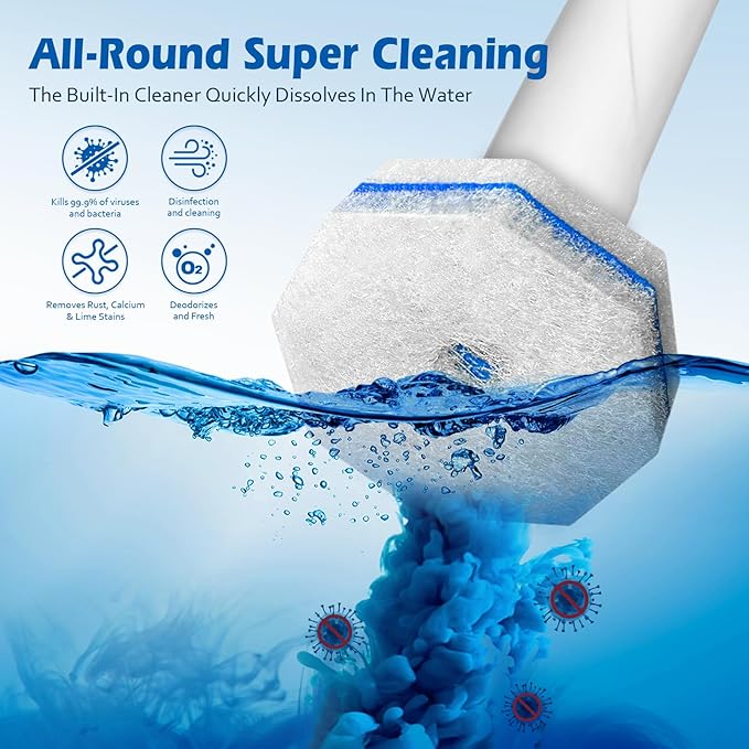 50 Count Upgraded Toilet Wand Refills | 2X Cleaning Power Toilet Bowl Cleaners | Extra Foam Disposable Brush Heads | Compatible with Most Toilet Cleaning Systems