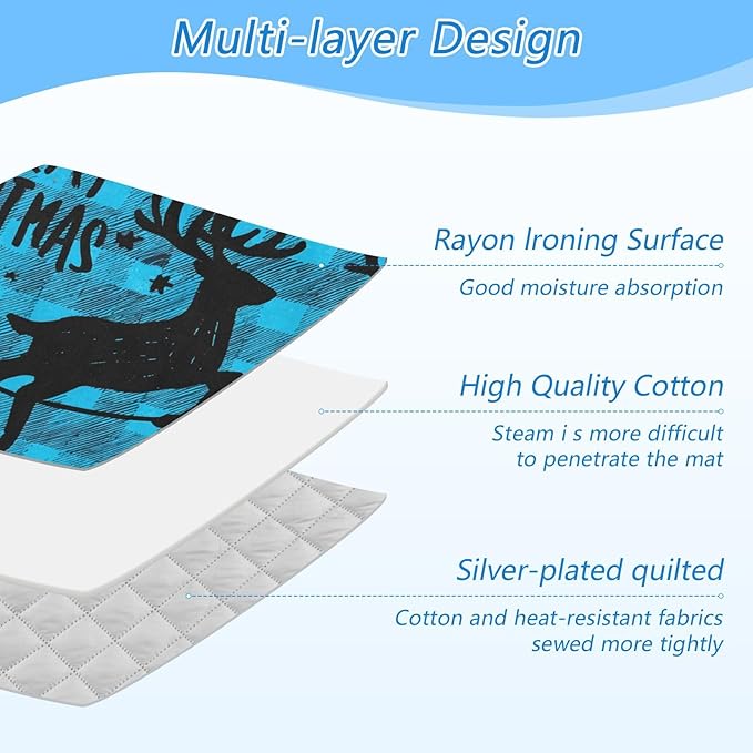 Ironing Mat Portable Ironing Pad Ironing Blanket for Table Top Heat Resistance Double-Side Using Travel Large 47.2 x 27.6 Inch Foldable Lightweight Christmas Check Elk Blue