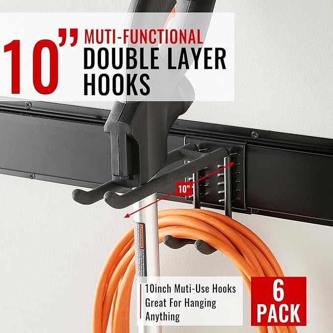 Wall Mount Tool Storage Rack, Garage Organization, Heavy Duty Garage Storage Tool Organizer, Garden Tool Wall Hooks and Hangers, Hold Up to 350lbs Black 2Pack