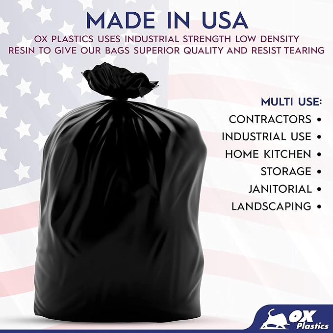 OX Plastics Black Trash Bags - Heavy Duty Garbage Bags, Extra Thick Unscented Large Trash Can Liners for Home, Outdoor, and Commercial Use - 13 Gallon, 200 Count