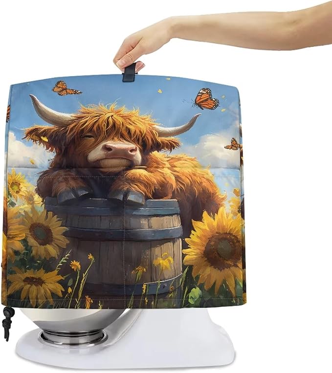 Kitchen Aid Stand Mixer Covers Highland Cow Sunflower Kitchen Appliance Dust Covers Protective Compatible with 4.5-5 Quart Kitchen Aid Stand Mixer