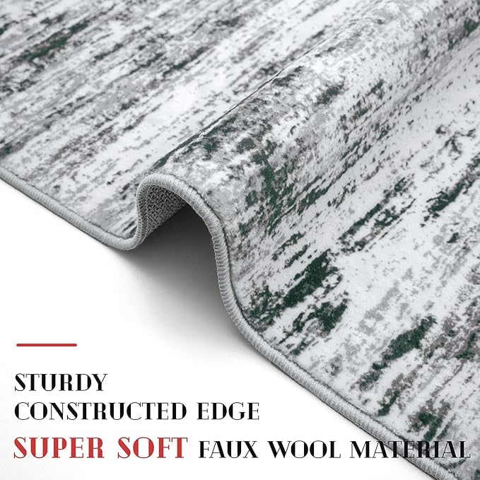 Modern Abstract 4x6 Living Room Washable Rug Non-Slip Soft Bedroom Area Rug Black Grey White Thin Print Faux Wool Floor Carpet Throw Rugs for Nursery Playroom Dining Room Indoor Home Decor
