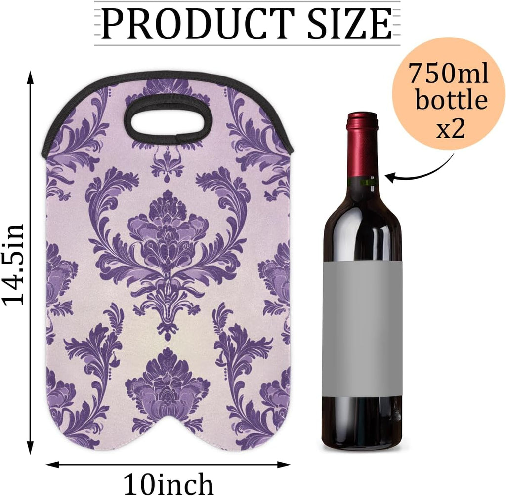 Neoprene Wine Tote, Bottle Carrier Gag Insulating Neoprene Thicker, Insulated Wine Bag for Travel Holds Two Bottles, Bottle Carrier Bags Protect the Bottles, Purple Totem