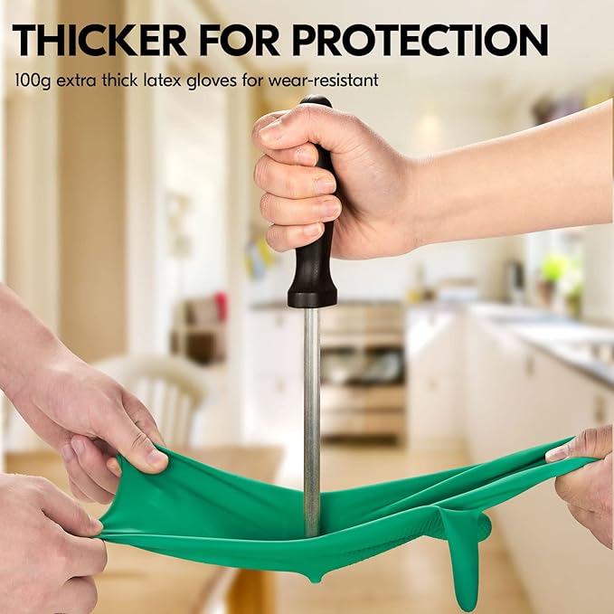 Vgo... 1-Pair Reusable Household Gloves, Rubber Dishwashing gloves, Extra Thickness, Long Sleeves, Kitchen Cleaning, Working, Painting, Gardening, Pet Care (Size M, Green, HH4601)