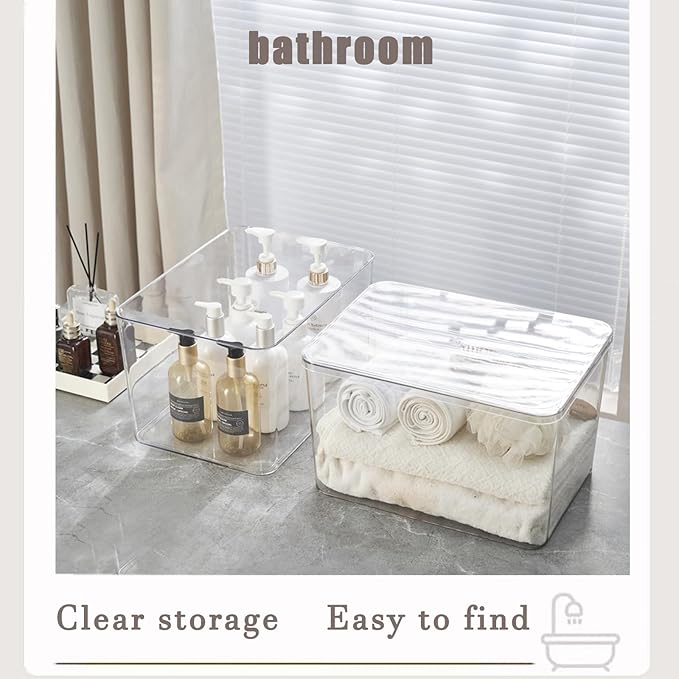 Clear plastic storage bins with LIDS-3packs,storage containers for snacks, cosmetics, books, dog food, Storage Organizer for Nursery，Kitchen, Living room,Bedroom, Bathroom, Office