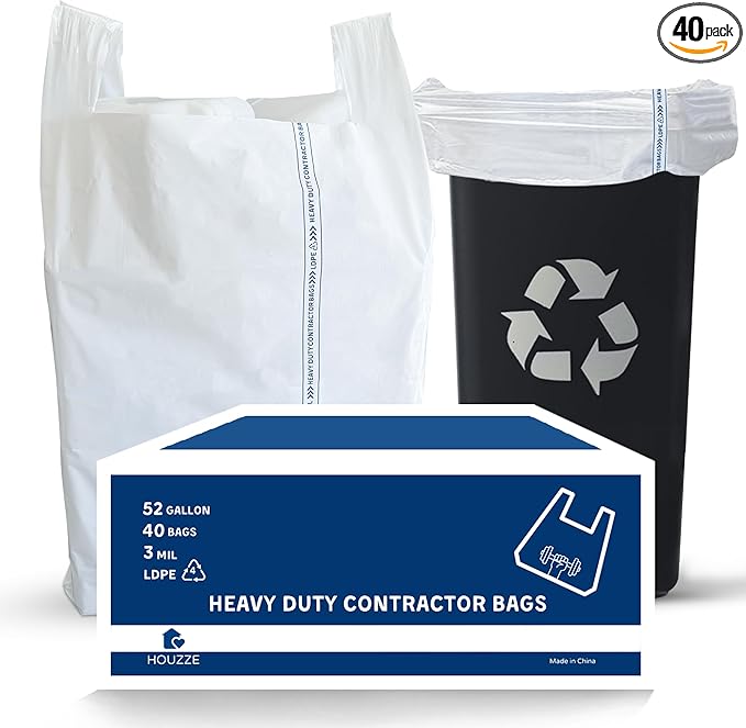 Heavy Duty Contractor Trash Bags with Handles – 52 Gallon, 40 Count | 3 MIL Thick, Extra Large Garbage Bags for Yard Waste, Construction, Lawn & Commercial Use | Secure Branded Knot for Easy Handling