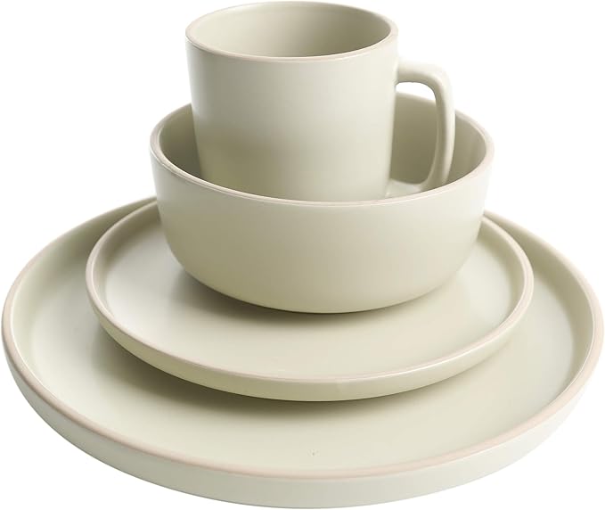 Gibson Home Zuma 16 Piece Round Kitchen Dinnerware Set, Dishes, Plates, Bowls, Mugs, Service for 4, Matte Stoneware, Cream