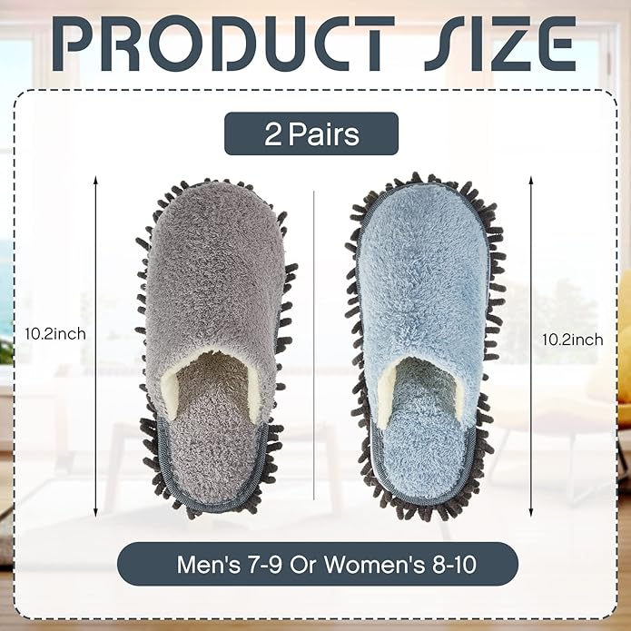 Jecery 2 Pair Microfiber Slippers Floor Cleaning Chenille Mop Slippers Base Board Cleaner Household Cleaning Tools for Wood Floor Dust Dirt Tool Supplies