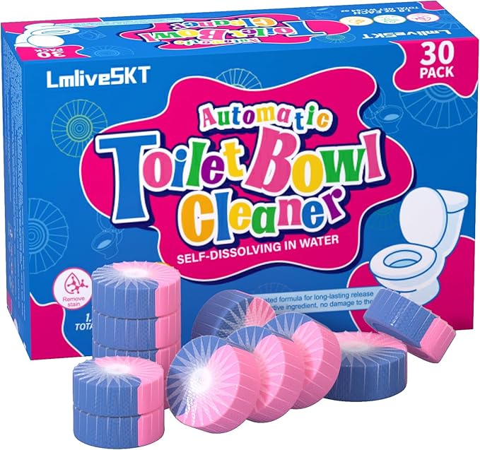Automatic Toilet Bowl Cleaner Tablets, 30-Pack Long-Lasting Toilet Tank Cleaner for Bathroom, Blue Water Freshener, Prevents Stains & Odor, Safe for All Toilets (30, Blue and Pink)