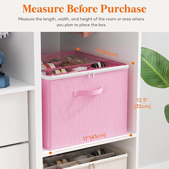 Lifewit Shoe Storage Organizer for Closet Fits 12-16 Pairs, Fabric Large Shoe Box Storage Containers with Clear Cover, Foldable Bins Fit for Boots Heels Sneakers 17"(L) x 17"(W) x 12.5"(H) 3 Pack Pink