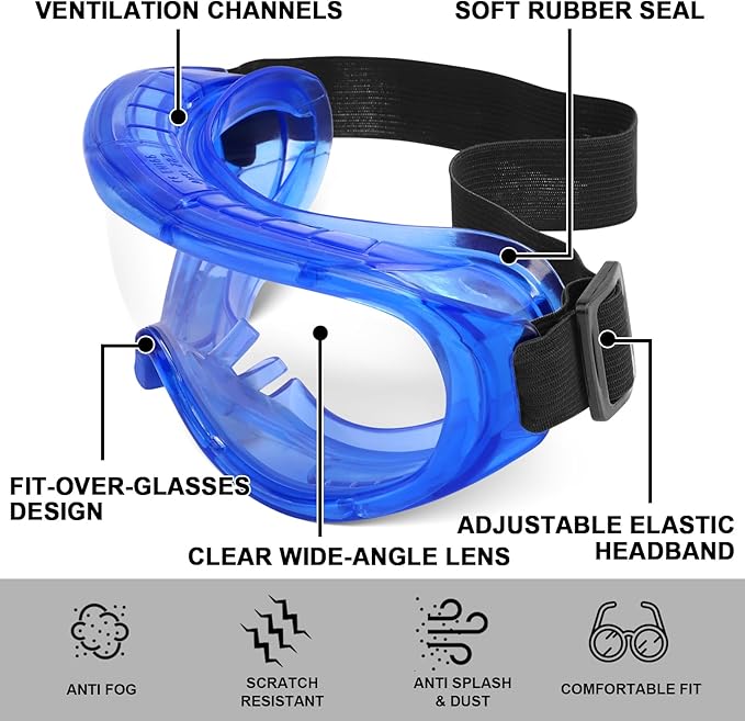 OXG 6 Pack Protective Safety Goggles Anti-Fog, Adjustable Chemical Splash Eye Protection Science Lab Goggles for Women Men