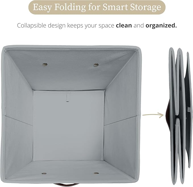DECOMOMO Storage Bins, Cube Storage Bin with Labels, Fabric Storage Cubes for Shelves (10.5" x 11" / 6pcs, Grey)